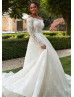 Off Shoulder Ivory Eyelash Lace Tulle Romantic Wedding Dress